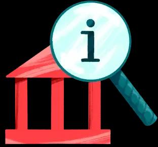 Ilustración de un banco con una lupa verificando