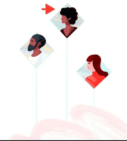 Ilustración de tres caras de latinoamericanos dos mujeres y un hombre