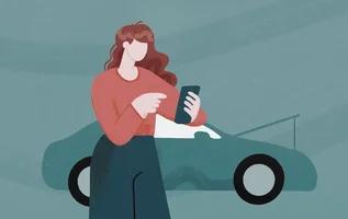 mujer-usando-celular-junto-a-auto